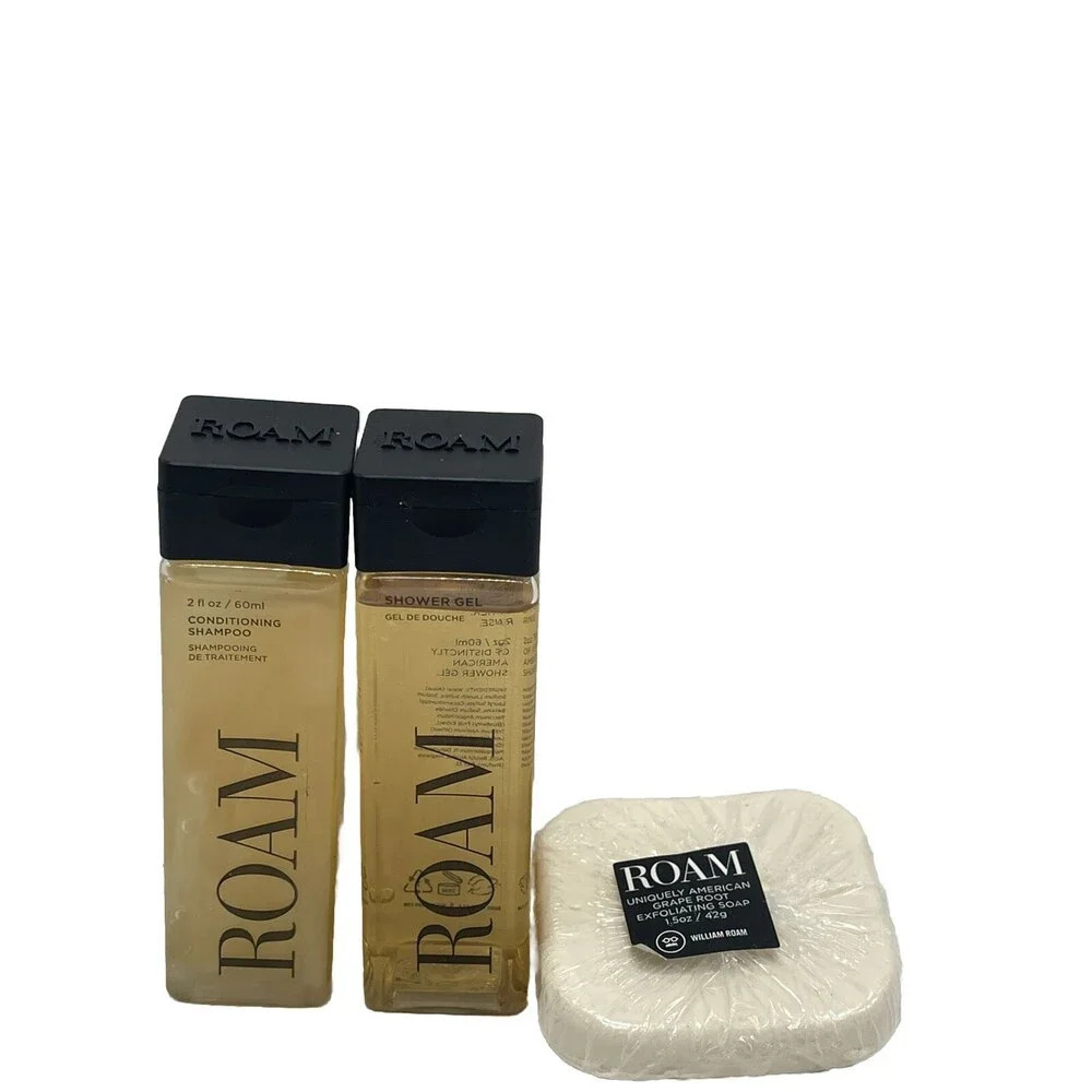 Roam Travel Size Toiletries-Shampoo, Shower Gel And Soap 2 Oz /60 ML